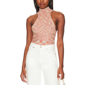 525 'Ottoman' Orange Mock Neck Halter Tank Size S